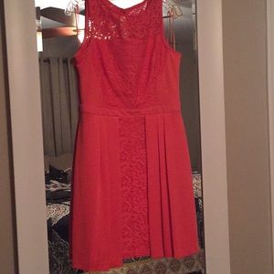 Coral lace shirt dress.